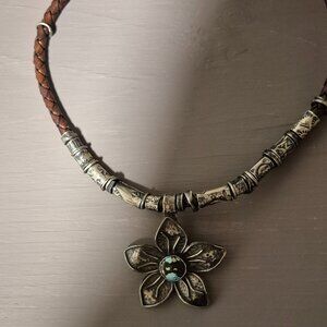 Amanda Brittin Leather cord and SS Necklace.  17 Inches.